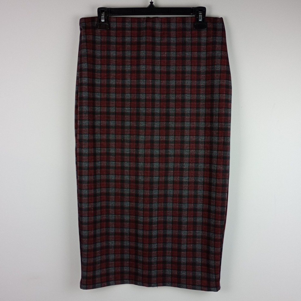 Jules & Leopold Womens M Red Plaid Back Zip Slit Stretch Midi Pencil Skirt